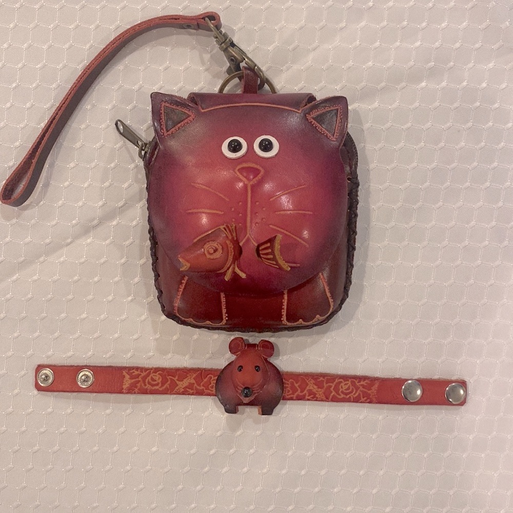 Leather Bracelet & Purse Set. Many uses for adults w/Key Chain & Wristlet Strap